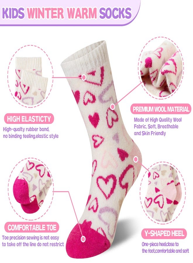 Eyean Kids Merino Wool Socks Boys Girls Thermal Winter Hiking Warm Thick Boot Cozy Toddler Crew Socks 6 Pairs (4-7 Years, Heart Stripe) - Image 4